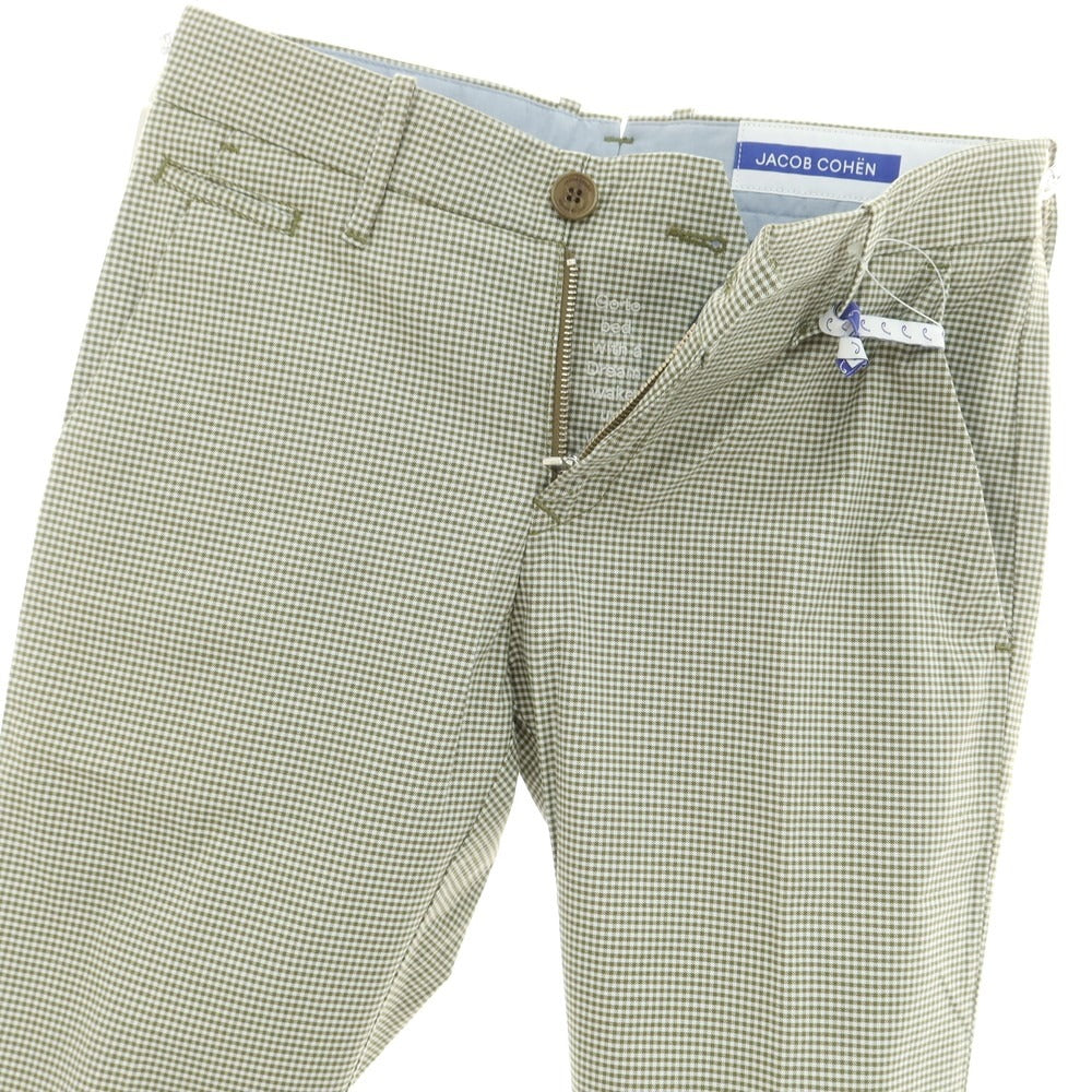 【新品】ヤコブコーエン JACOB COHEN BOBBY ストレッチ コットン ギンガムチェック カジュアルスラックスパンツ オリーブxホワイト【 29 】【 状態ランクN 】【 メンズ 】