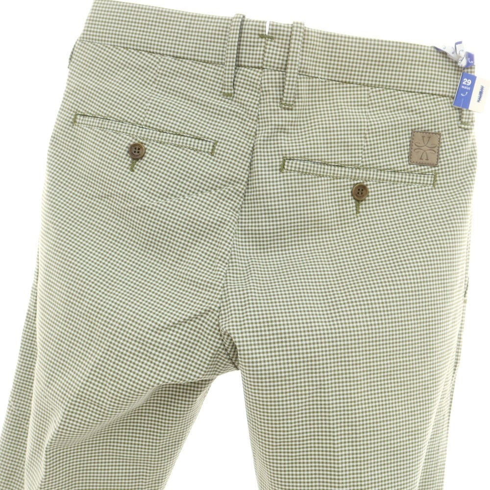 【新品】ヤコブコーエン JACOB COHEN BOBBY ストレッチ コットン ギンガムチェック カジュアルスラックスパンツ オリーブxホワイト【 29 】【 状態ランクN 】【 メンズ 】