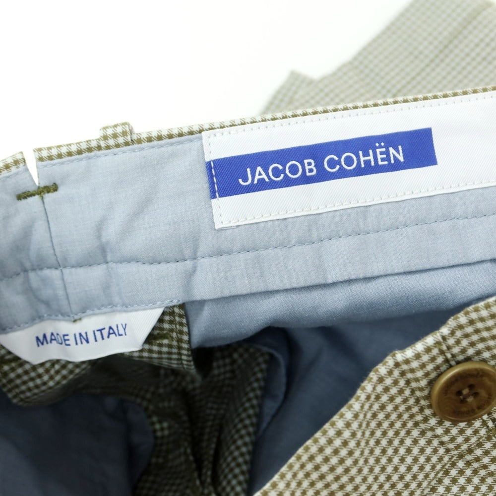 【新品】ヤコブコーエン JACOB COHEN BOBBY ストレッチ コットン ギンガムチェック カジュアルスラックスパンツ オリーブxホワイト【 29 】【 状態ランクN 】【 メンズ 】