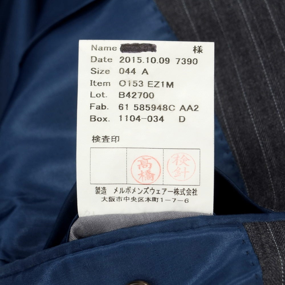 【中古】アザブテーラー azabu tailor ウール ピンストライプ 3つボタンスーツ グレーxホワイト【 44/82 】【 状態ランクD 】【 メンズ 】