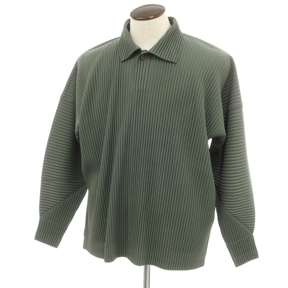 【中古】オム プリッセ イッセイミヤケ HOMME PLISSE ISSEY MIYAKE 2024年秋冬 プリーツ 長袖ポロシャツ モスグリーン【 表記なし(L位) 】【 状態ランクA 】【 メンズ 】