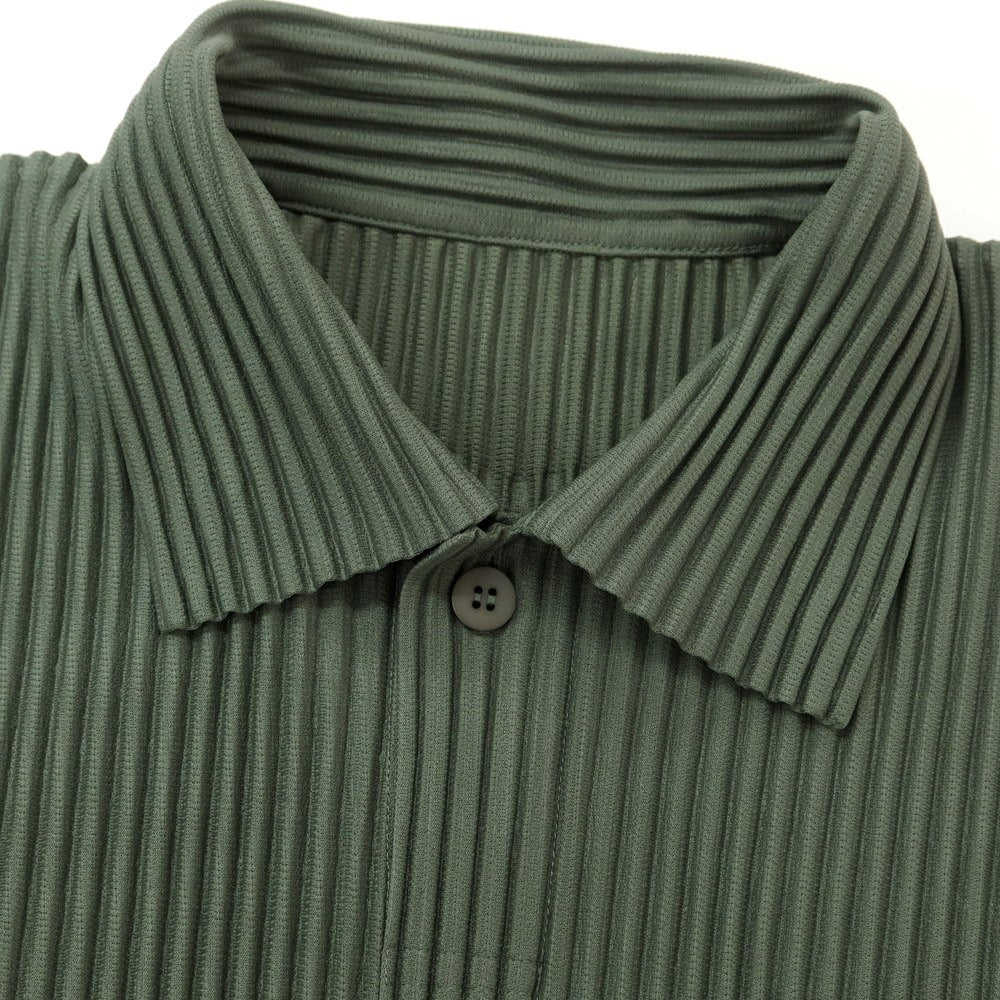 【中古】オム プリッセ イッセイミヤケ HOMME PLISSE ISSEY MIYAKE 2024年秋冬 プリーツ 長袖ポロシャツ モスグリーン【 表記なし(L位) 】【 状態ランクA 】【 メンズ 】