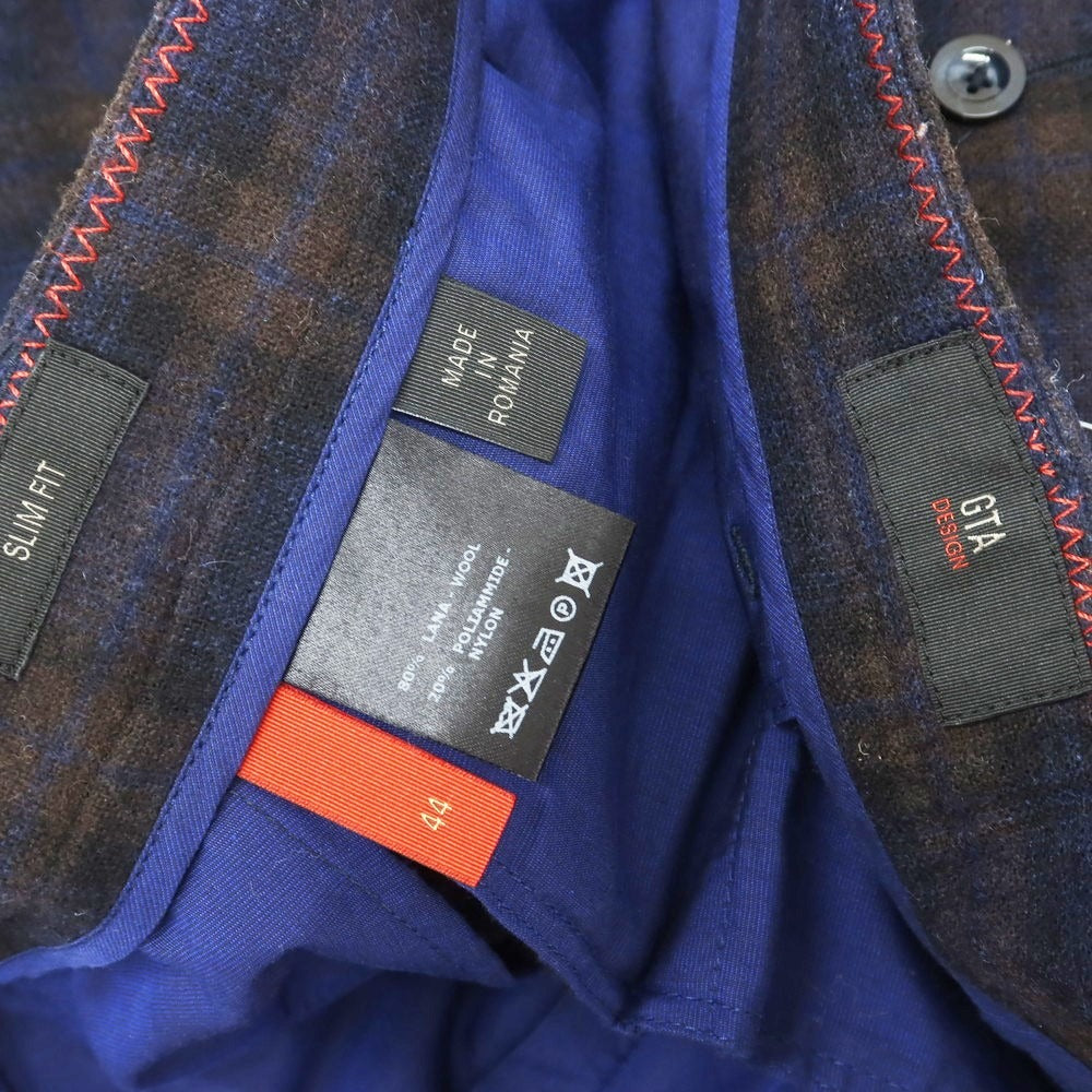 【中古】ジーティーアー G.T.A ウールナイロン チェック カジュアルスラックスパンツ ネイビーxブラウン【サイズ44】【NVY】【A/W】【状態ランクB】【メンズ】