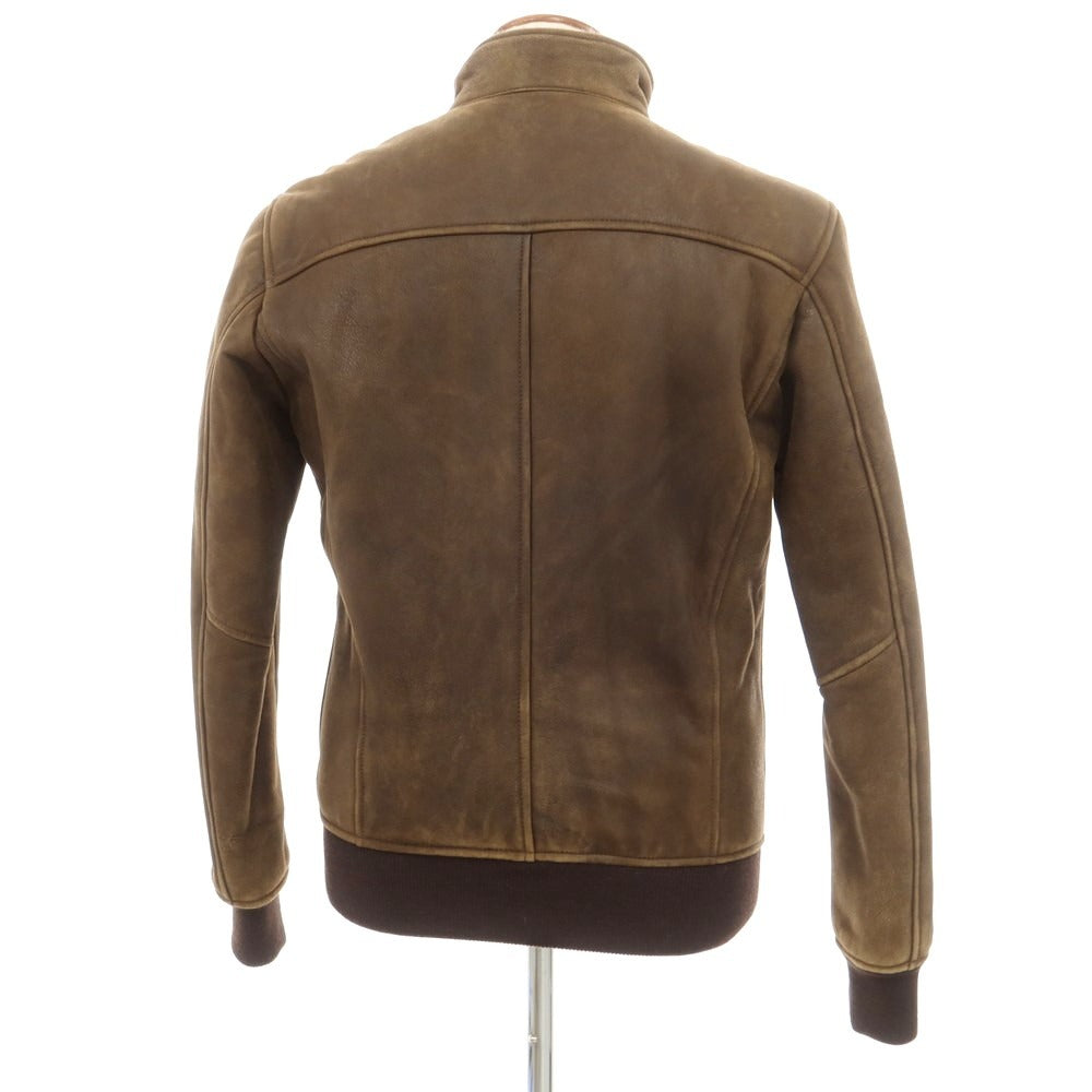 【中古】バルバ BARBA ムートン系 ジップアップ レザーブルゾン ブラウン【 48 】【 状態ランクC 】【 メンズ 】