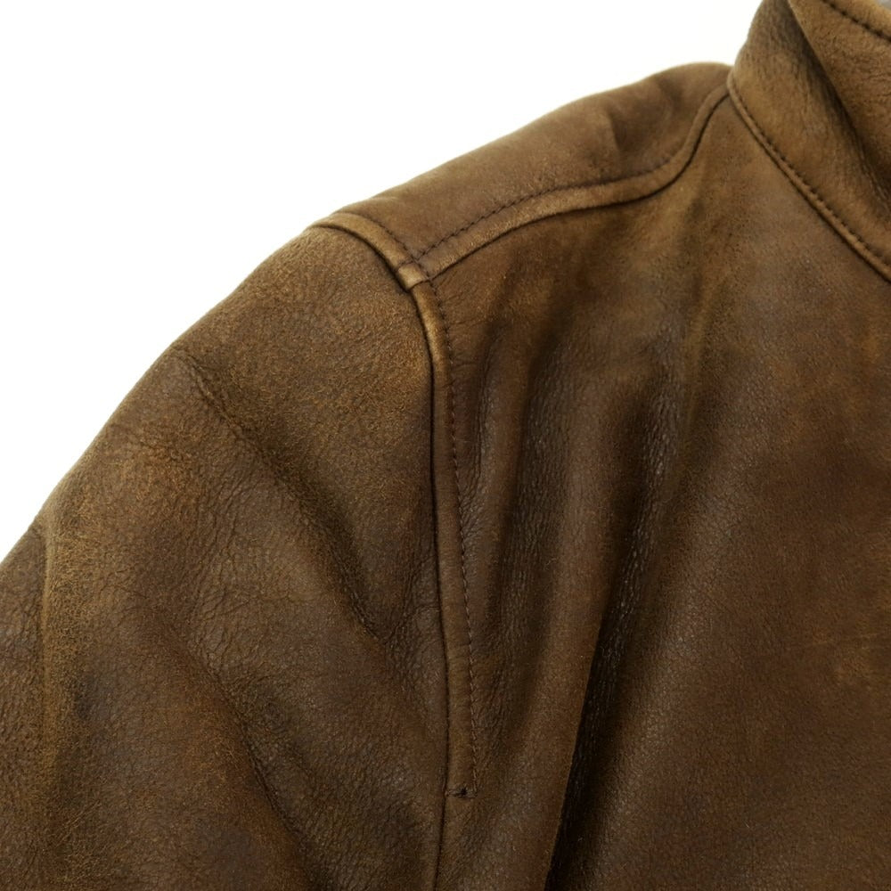 【中古】バルバ BARBA ムートン系 ジップアップ レザーブルゾン ブラウン【 48 】【 状態ランクC 】【 メンズ 】