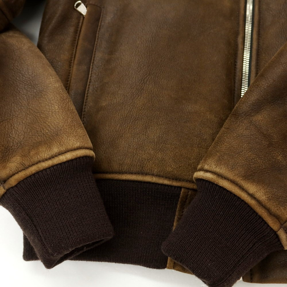 【中古】バルバ BARBA ムートン系 ジップアップ レザーブルゾン ブラウン【 48 】【 状態ランクC 】【 メンズ 】