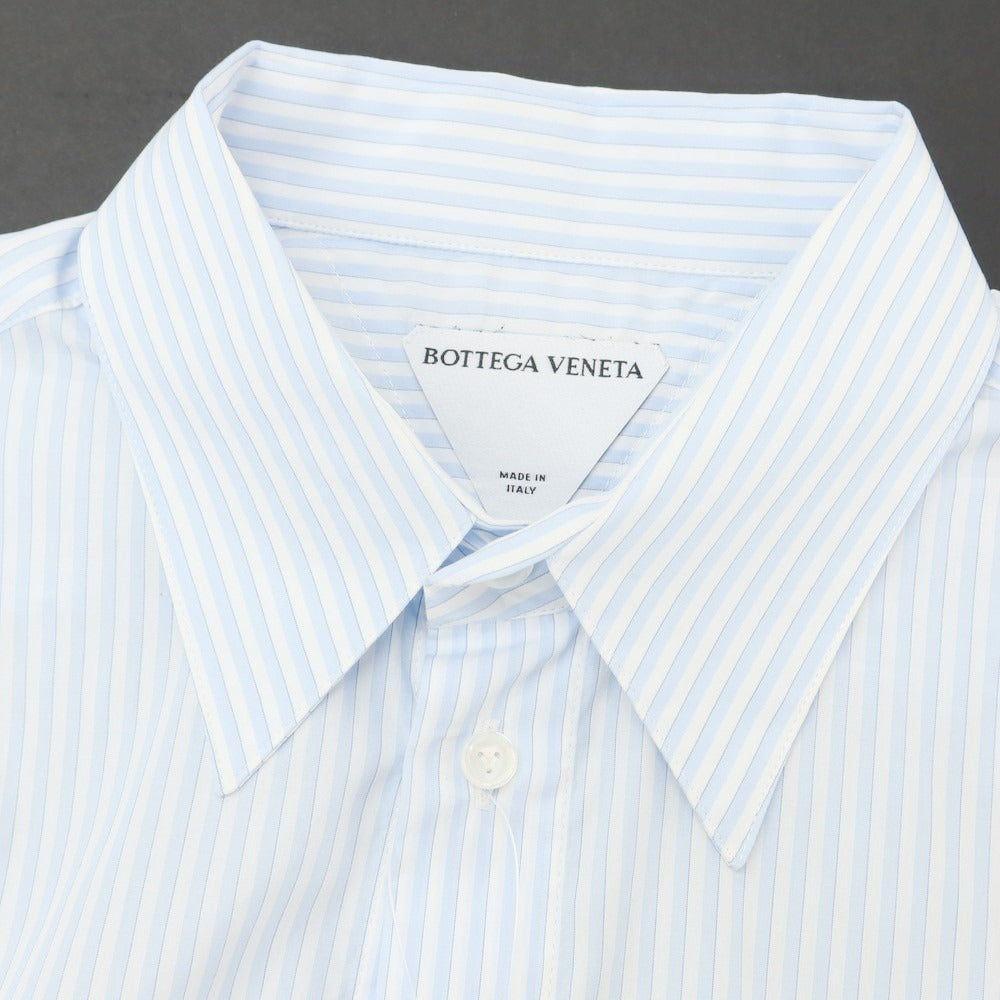 【中古】【未使用】ボッテガヴェネタ BOTTEGAVENETA コットン ストライプ レギュラーカラー カジュアルシャツ ホワイトxライトブルー【サイズ46】【BLU】【S/S/A/W】【状態ランクS】【メンズ】