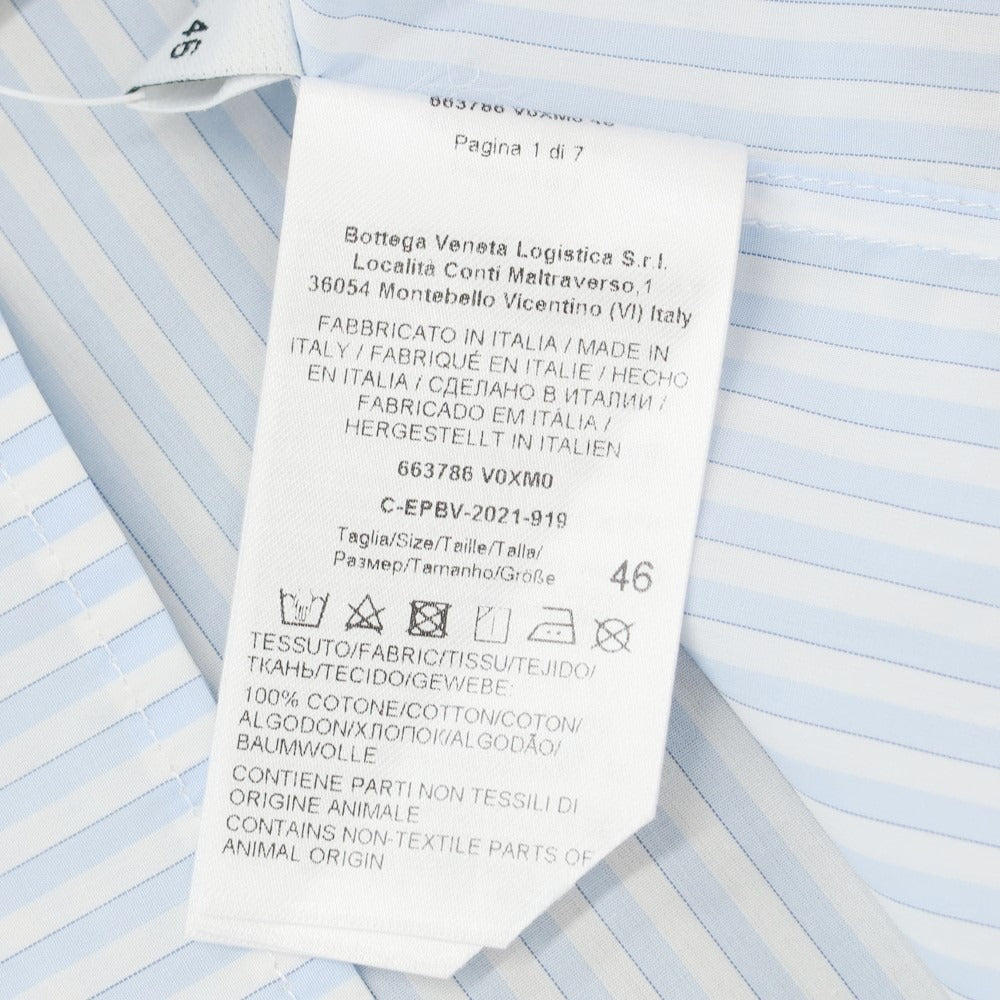 【中古】【未使用】ボッテガヴェネタ BOTTEGAVENETA コットン ストライプ レギュラーカラー カジュアルシャツ ホワイトxライトブルー【サイズ46】【BLU】【S/S/A/W】【状態ランクS】【メンズ】