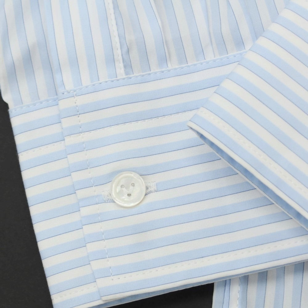 【中古】【未使用】ボッテガヴェネタ BOTTEGAVENETA コットン ストライプ レギュラーカラー カジュアルシャツ ホワイトxライトブルー【サイズ46】【BLU】【S/S/A/W】【状態ランクS】【メンズ】