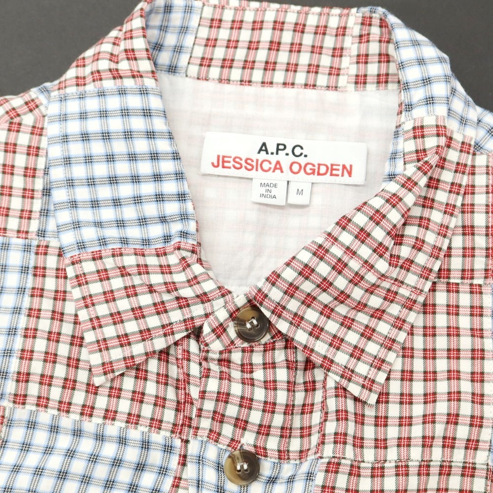 【中古】アーペーセー A.P.C. × JESSICA OGDEN コットン チェック パッチワーク カジュアルシャツ レッドxブルー【サイズM】【RED】【S/S/A/W】【状態ランクB】【メンズ】