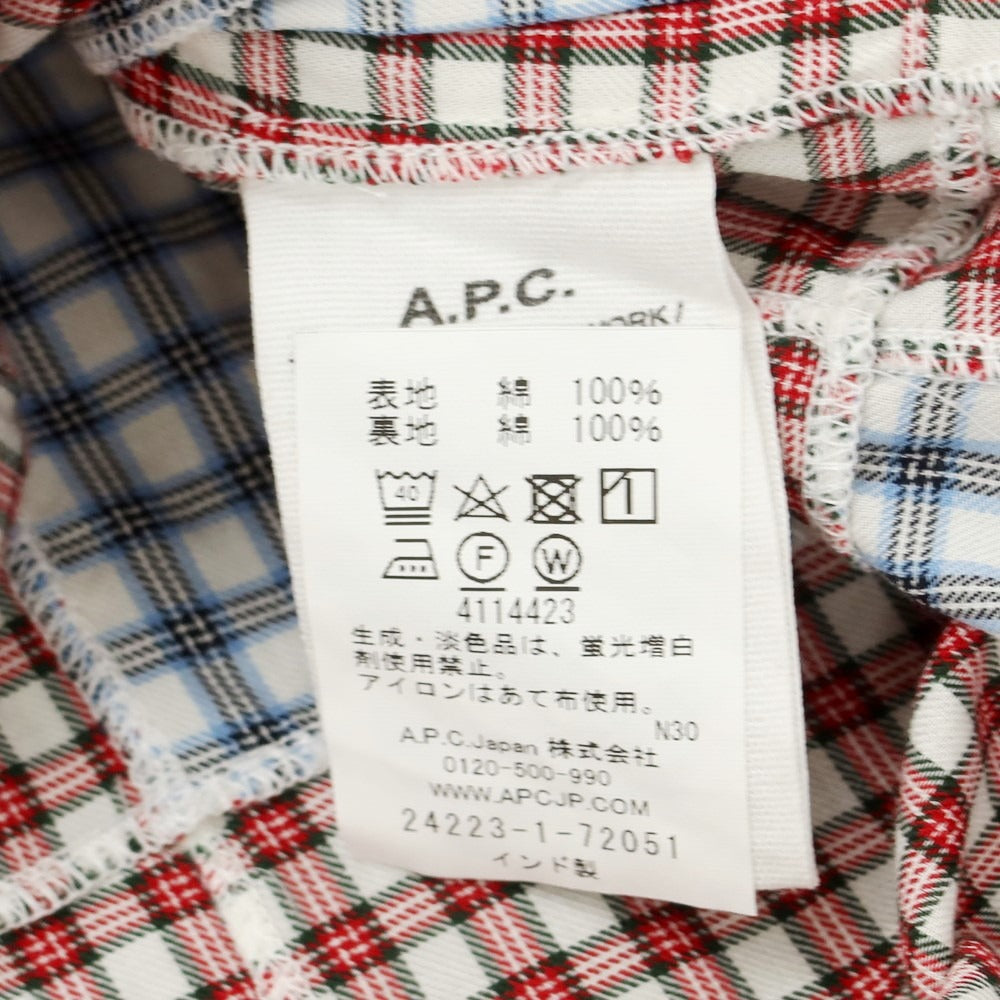 【中古】アーペーセー A.P.C. × JESSICA OGDEN コットン チェック パッチワーク カジュアルシャツ レッドxブルー【サイズM】【RED】【S/S/A/W】【状態ランクB】【メンズ】