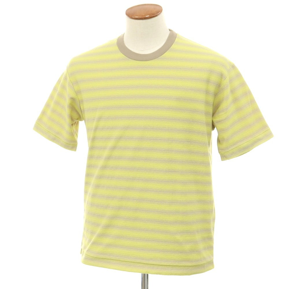 【中古】ユナイテッドアローズ UNITED ARROWS コットンポリエステル オンブレ ボーダー クルーネック 半袖Tシャツ イエローxグレージュ系【 M 】【 状態ランクB 】【 メンズ 】