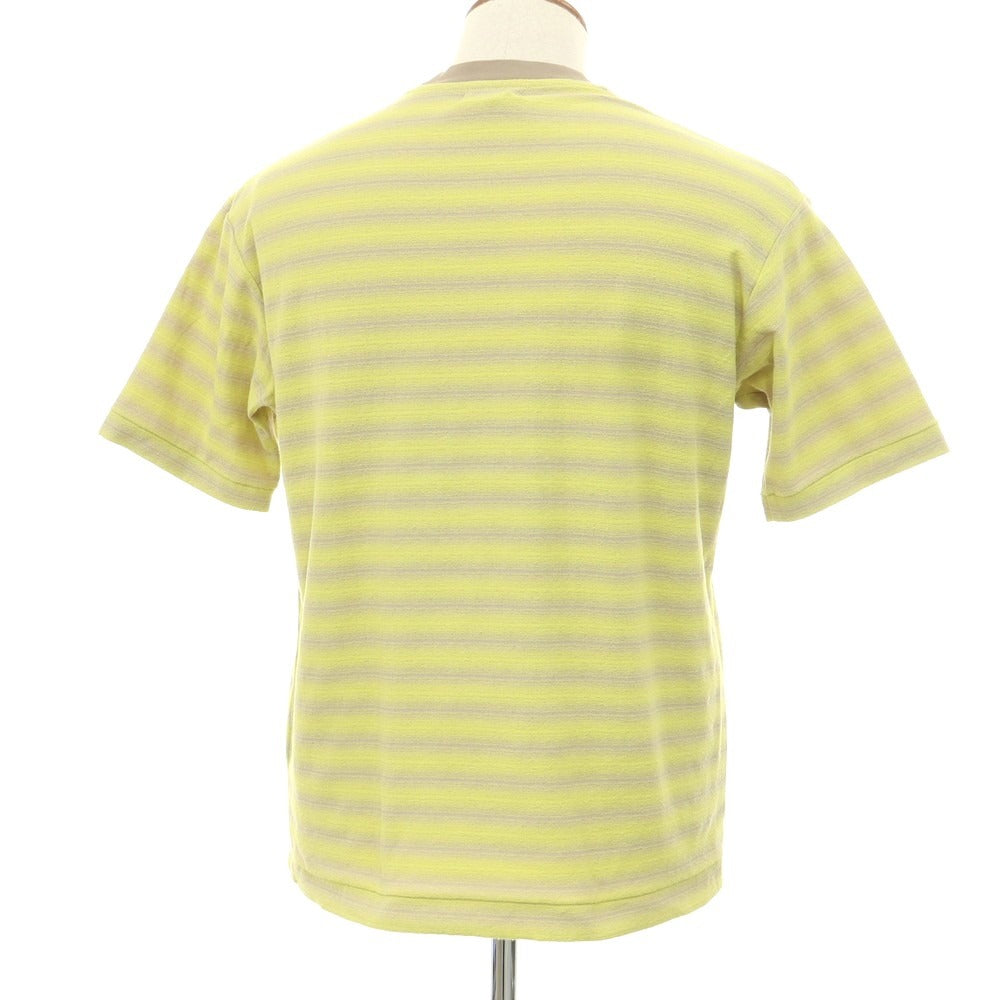 【中古】ユナイテッドアローズ UNITED ARROWS コットンポリエステル オンブレ ボーダー クルーネック 半袖Tシャツ イエローxグレージュ系【 M 】【 状態ランクB 】【 メンズ 】
