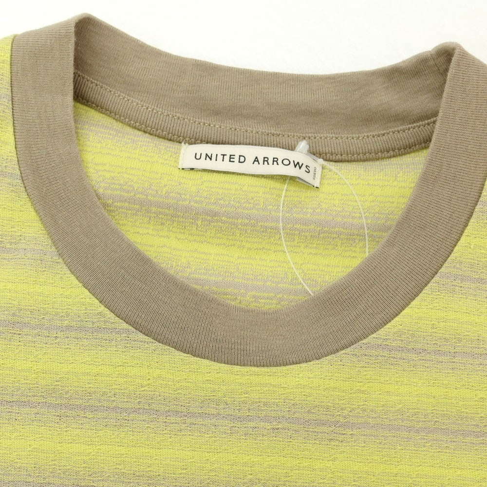 【中古】ユナイテッドアローズ UNITED ARROWS コットンポリエステル オンブレ ボーダー クルーネック 半袖Tシャツ イエローxグレージュ系【 M 】【 状態ランクB 】【 メンズ 】
