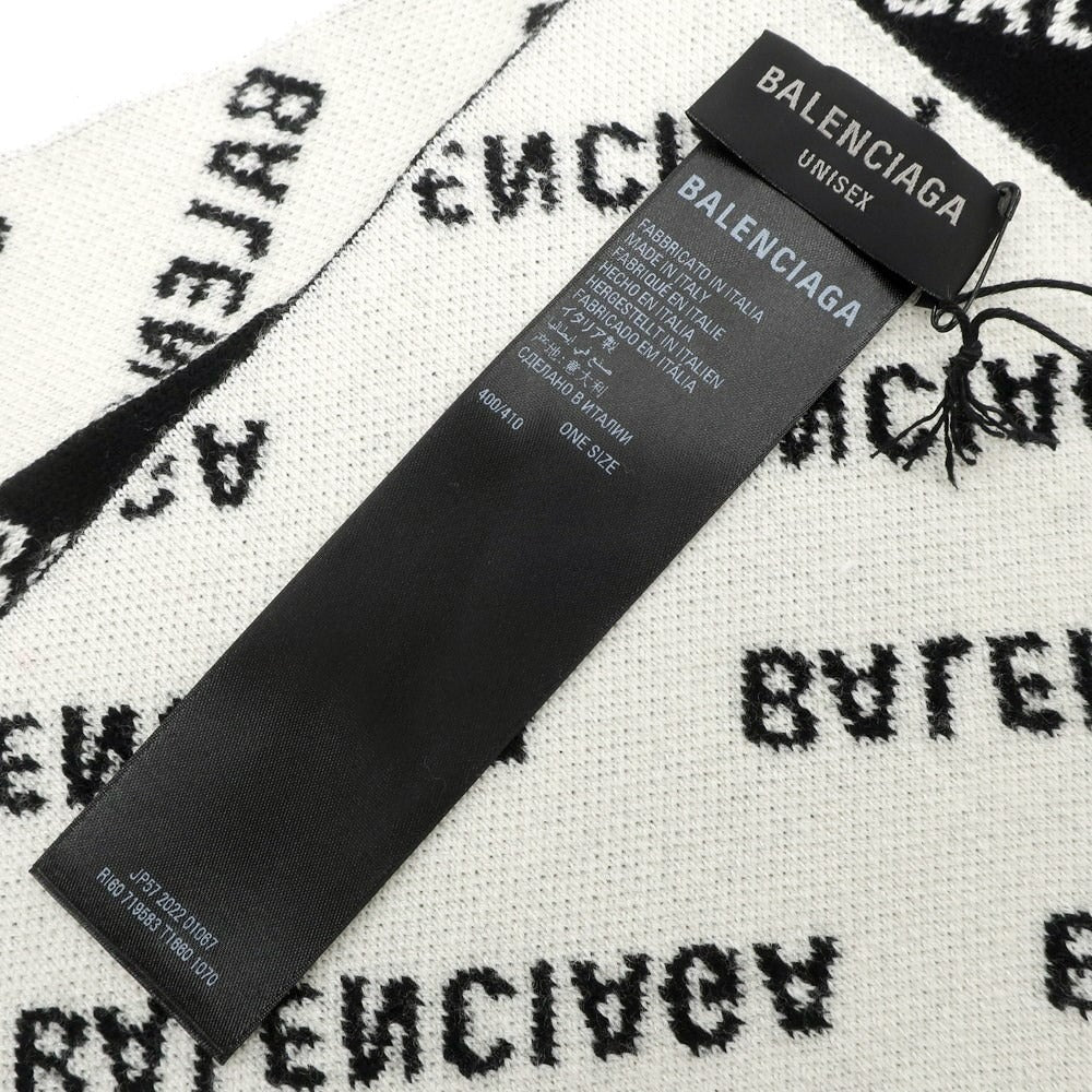 【中古】バレンシアガ BALENCIAGA ウール ダブルフェイス ロゴ マフラー ブラックxホワイト【 状態ランクA 】【 メンズ 】