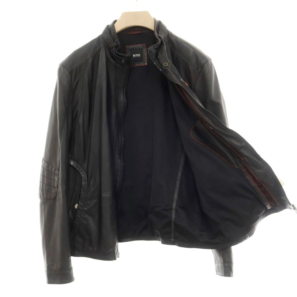 【中古】ヒューゴボス HUGO BOSS ラムレザー ジップアップ レザーブルゾン ブラック【 54 】【 状態ランクB 】【 メンズ 】