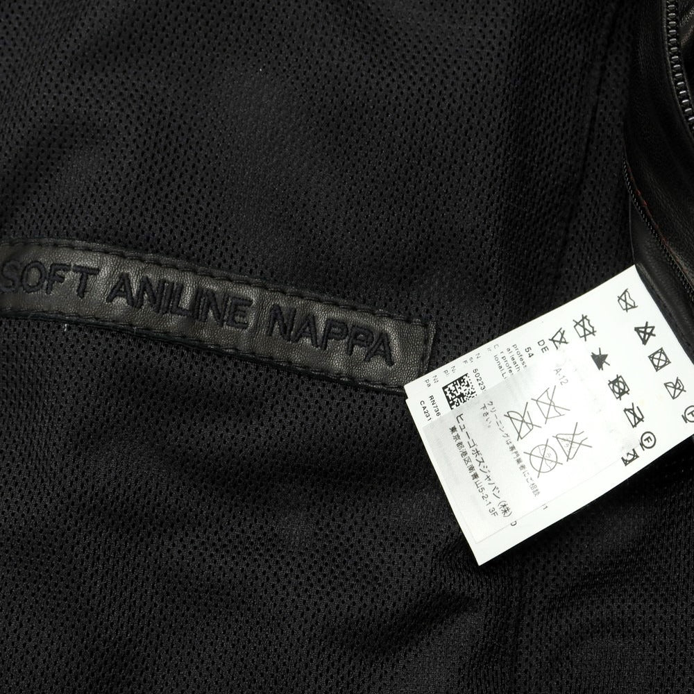 【中古】ヒューゴボス HUGO BOSS ラムレザー ジップアップ レザーブルゾン ブラック【 54 】【 状態ランクB 】【 メンズ 】