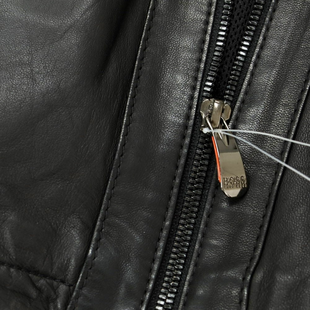 【中古】ヒューゴボス HUGO BOSS ラムレザー ジップアップ レザーブルゾン ブラック【 54 】【 状態ランクB 】【 メンズ 】