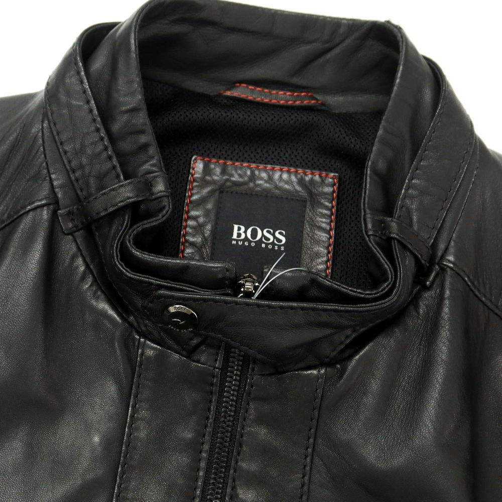 【中古】ヒューゴボス HUGO BOSS ラムレザー ジップアップ レザーブルゾン ブラック【 54 】【 状態ランクB 】【 メンズ 】