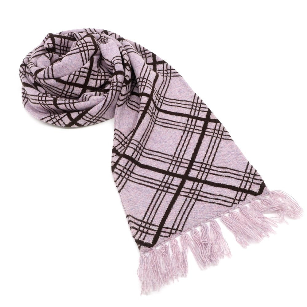 【中古】バランタイン BALLANTYNE カシミヤ チェック ニットマフラー ラベンダーxダークブラウン【 状態ランクB 】【 メンズ 】