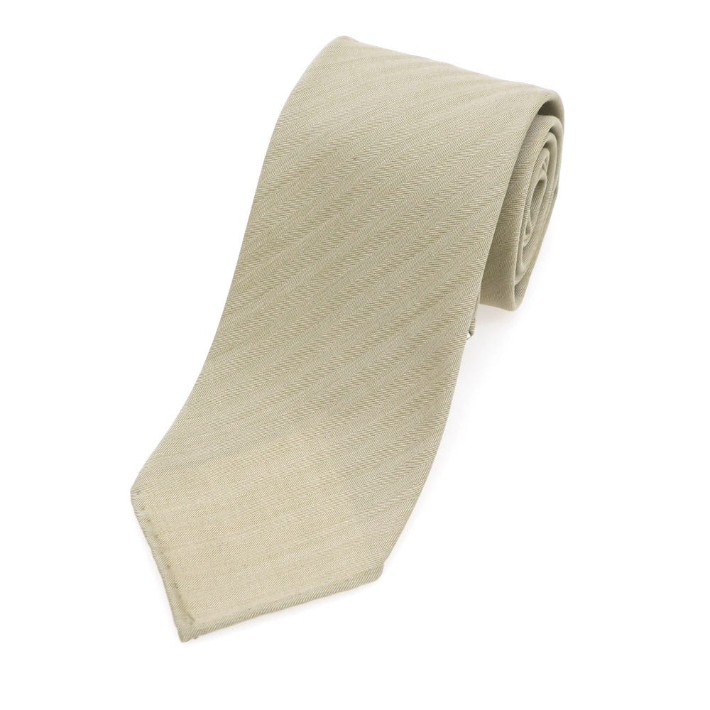 【新品】アーディーアンドシー AD&C 1956 ヘリンボーン織 ウールシルク 無地ネクタイ カーキベージュ【 状態ランクN 】【 メンズ 】