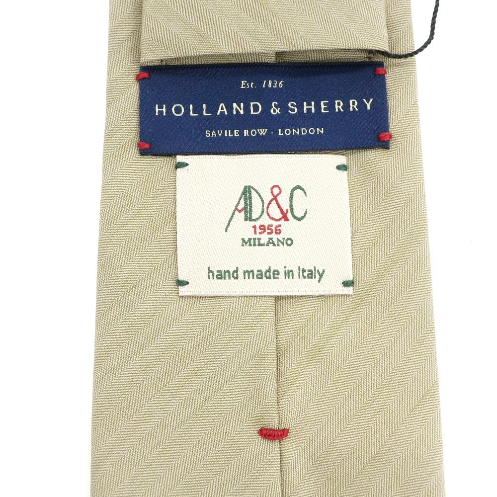 【新品】アーディーアンドシー AD&C 1956 ヘリンボーン織 ウールシルク 無地ネクタイ カーキベージュ【 状態ランクN 】【 メンズ 】
