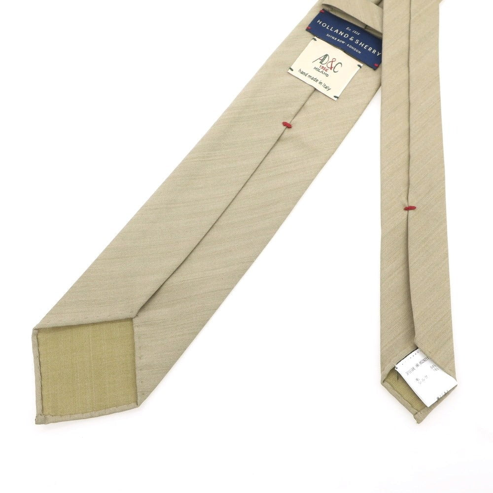 【新品】アーディーアンドシー AD&C 1956 ヘリンボーン織 ウールシルク 無地ネクタイ カーキベージュ【 状態ランクN 】【 メンズ 】