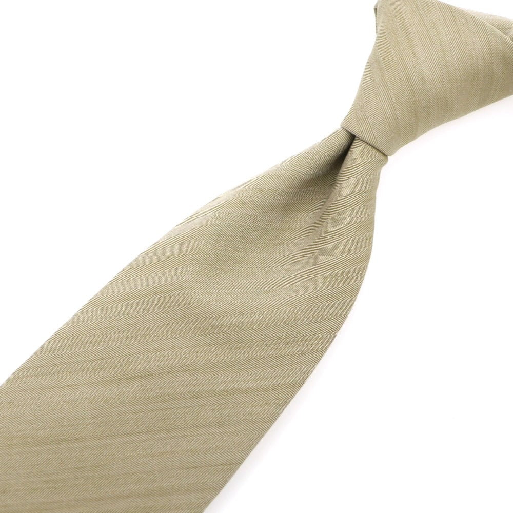 【新品】アーディーアンドシー AD&C 1956 ヘリンボーン織 ウールシルク 無地ネクタイ カーキベージュ【 状態ランクN 】【 メンズ 】