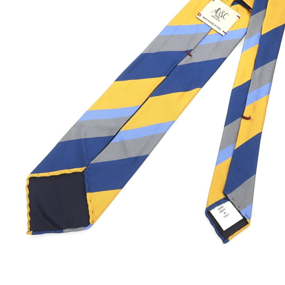 【新品】アーディーアンドシー AD&C 1956 シルク ストライプ柄ネクタイ ネイビーxイエロー【 状態ランクN 】【 メンズ 】