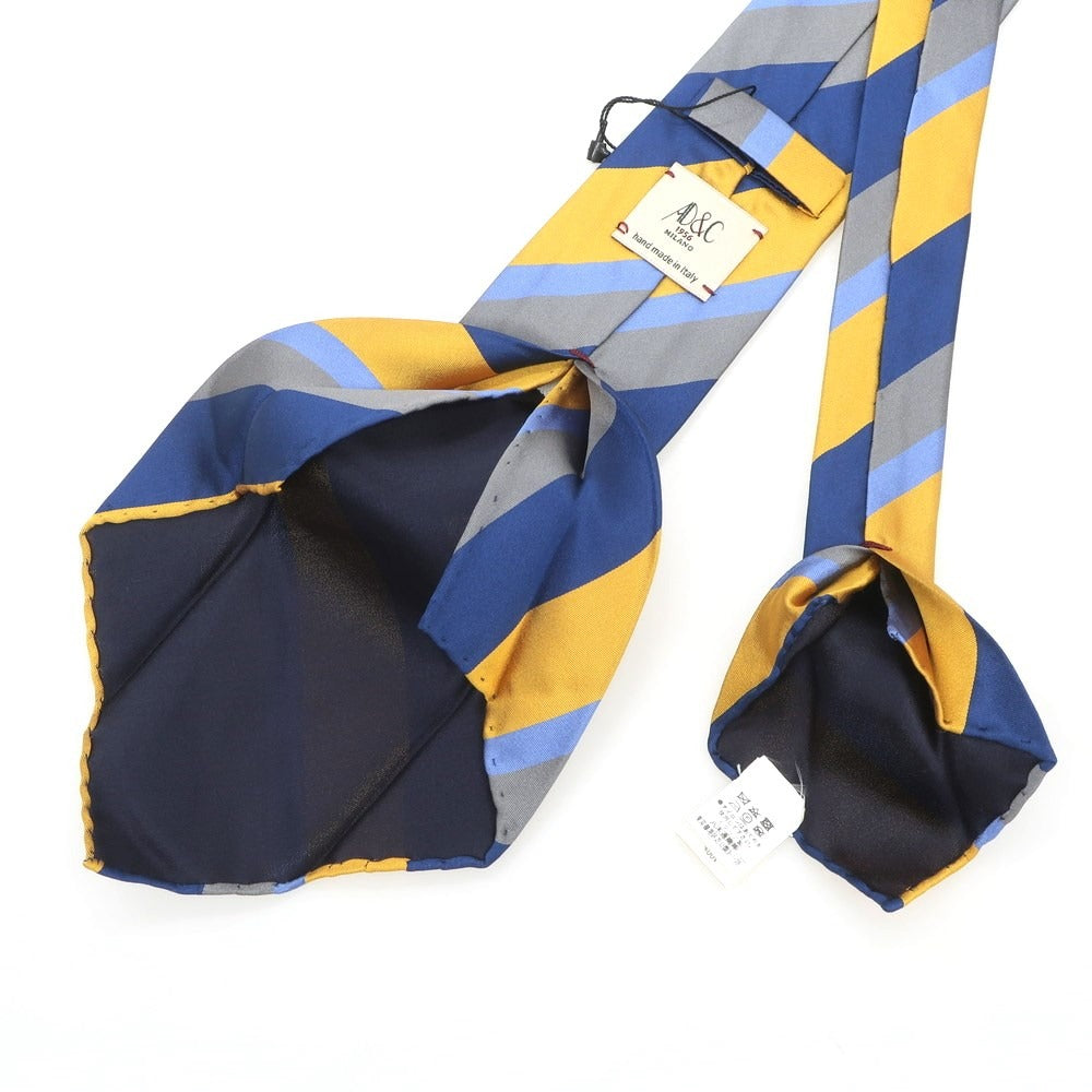 【新品】アーディーアンドシー AD&C 1956 シルク ストライプ柄ネクタイ ネイビーxイエロー【 状態ランクN 】【 メンズ 】