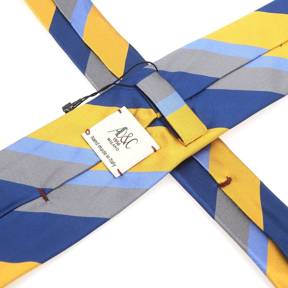 【新品】アーディーアンドシー AD&C 1956 シルク ストライプ柄ネクタイ ネイビーxイエロー【 状態ランクN 】【 メンズ 】