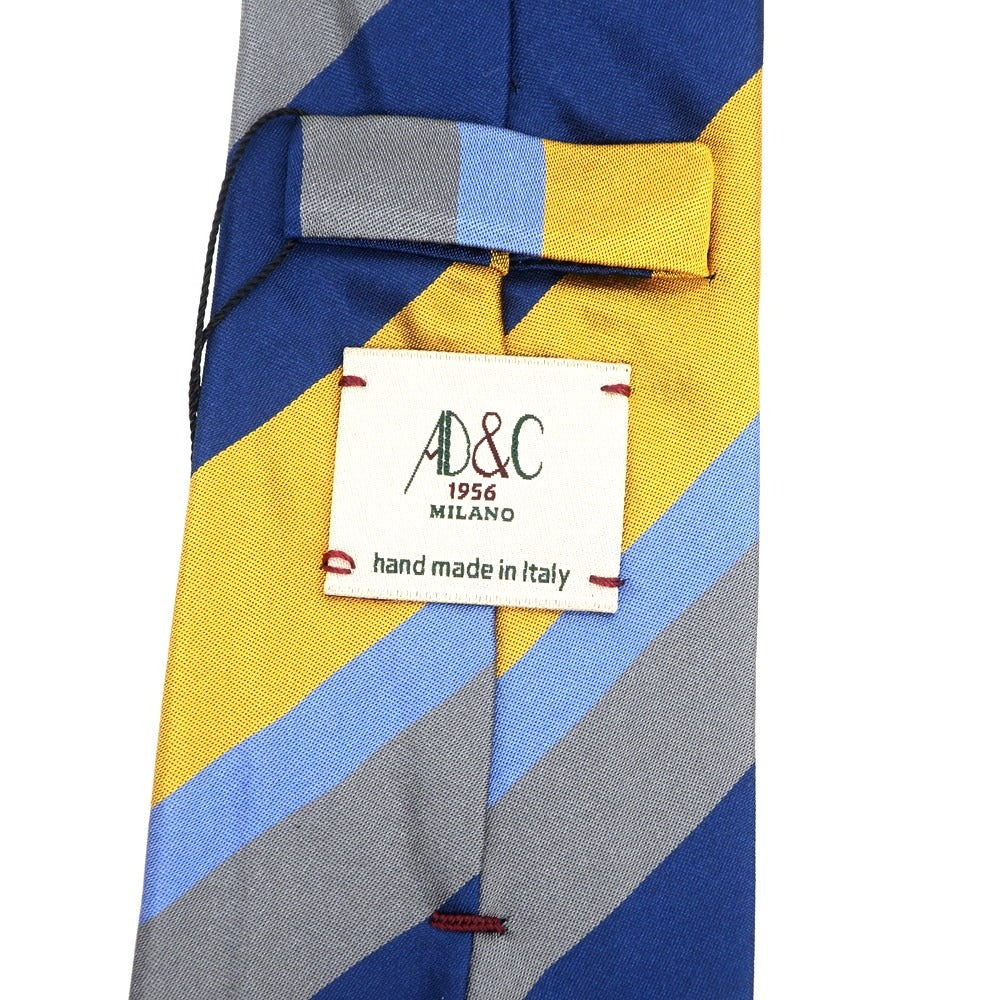 【新品】アーディーアンドシー AD&C 1956 シルク ストライプ柄ネクタイ ネイビーxイエロー【 状態ランクN 】【 メンズ 】