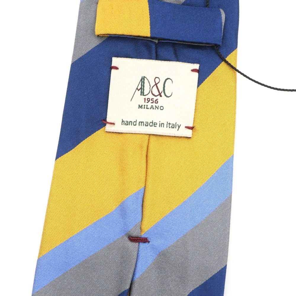 【新品】アーディーアンドシー AD&C 1956 シルク ストライプ柄ネクタイ ネイビーxイエロー【 状態ランクN 】【 メンズ 】