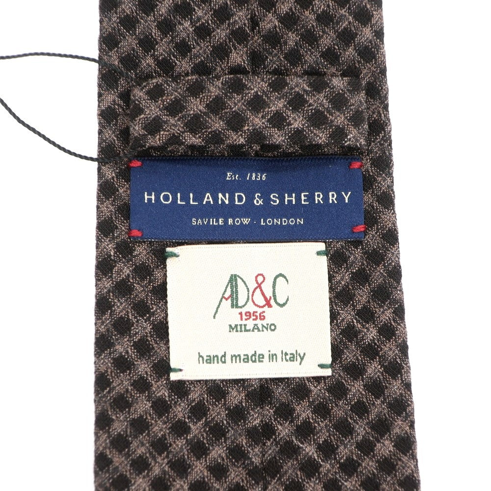 【新品】アーディーアンドシー AD&C 1956 ウールコットン チェック柄ネクタイ ダークブラウンxブラウン【 状態ランクN 】【 メンズ 】