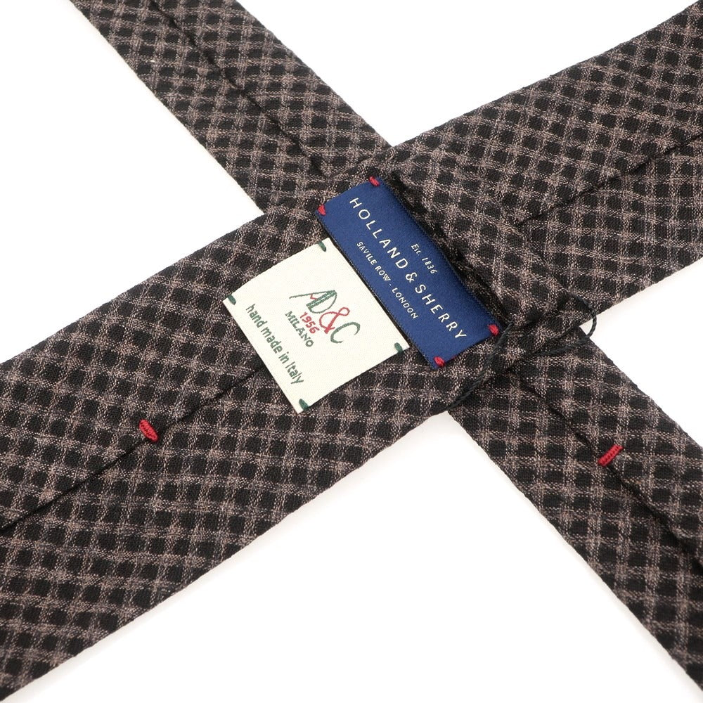 【新品】アーディーアンドシー AD&C 1956 ウールコットン チェック柄ネクタイ ダークブラウンxブラウン【 状態ランクN 】【 メンズ 】