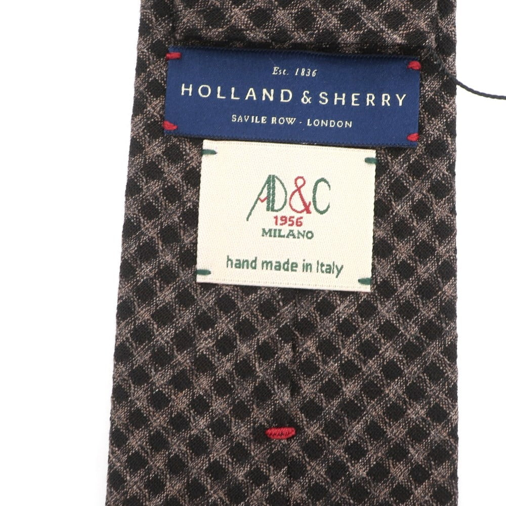 【新品】アーディーアンドシー AD&C 1956 ウールコットン チェック柄ネクタイ ダークブラウンxブラウン【 状態ランクN 】【 メンズ 】