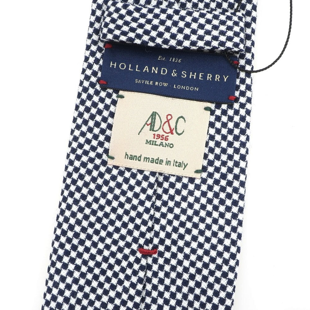 【新品】アーディーアンドシー AD&C 1956 ウールシルク チェック柄ネクタイ ダークネイビーxホワイト【 状態ランクN 】【 メンズ 】