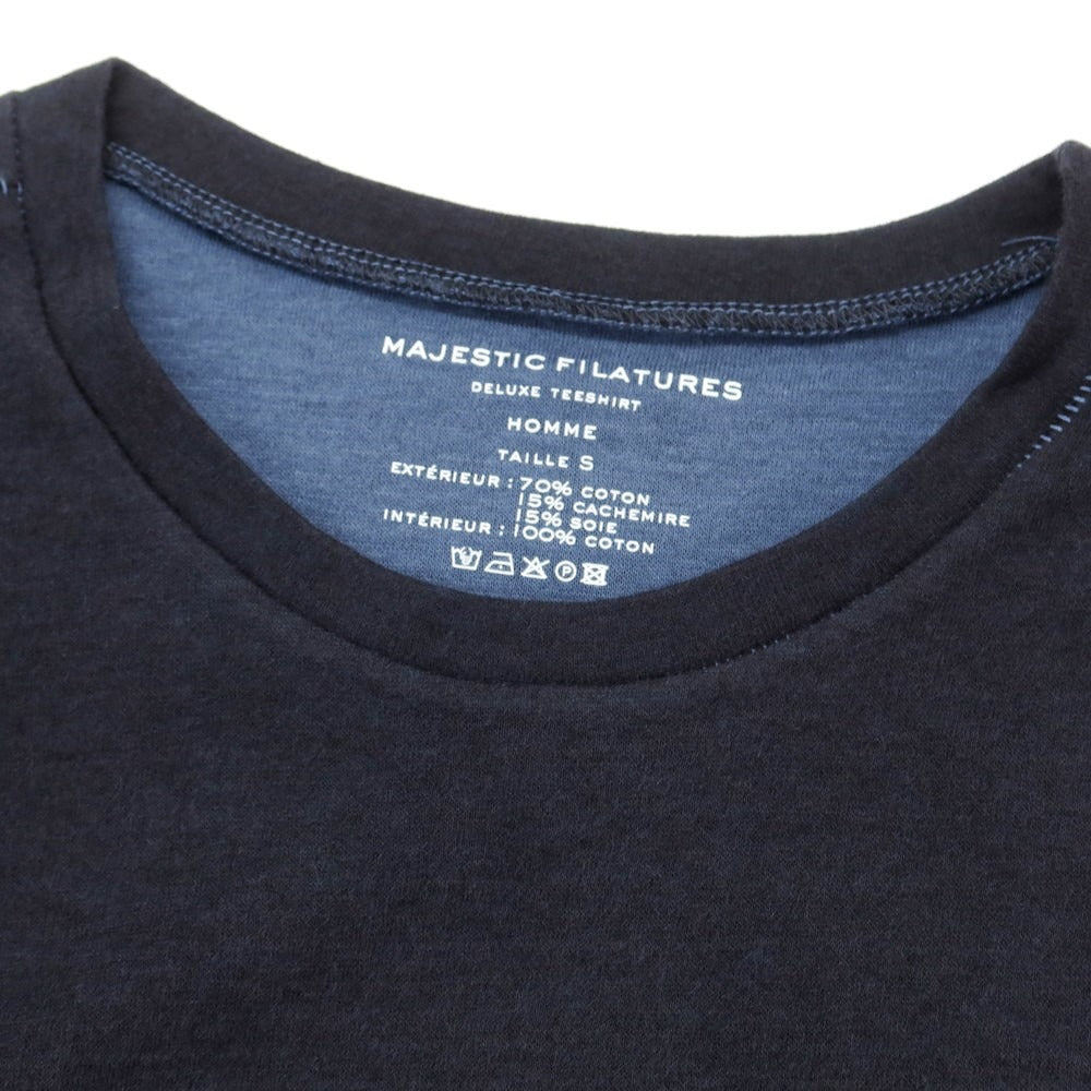 【新品アウトレット】マジェスティック フィラチュール オム MAJESTIC FILATURES HOMME コットンカシミヤシルク 長袖Tシャツ ネイビー【サイズS】【NVY】【S/S/A/W】【状態ランクN-】【メンズ】