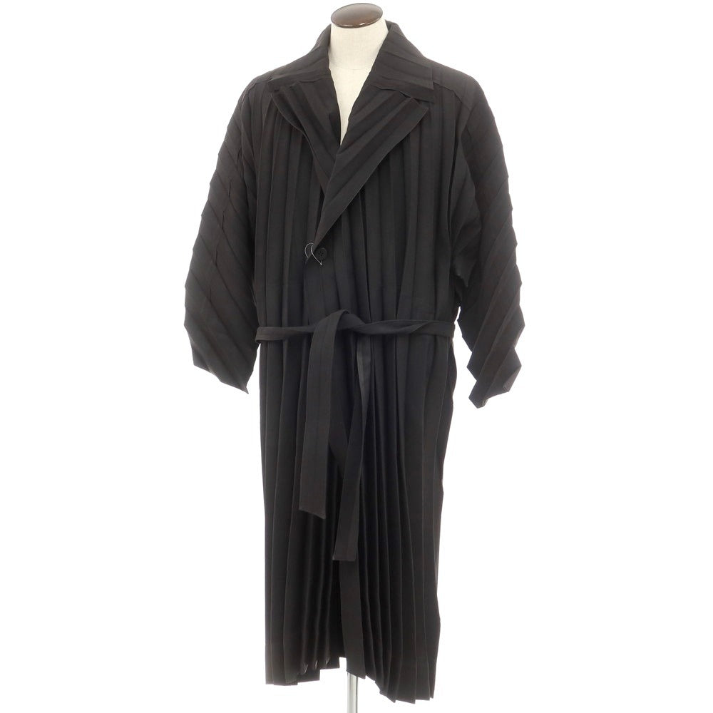 【中古】オム プリッセ イッセイミヤケ HOMME PLISSE ISSEY MIYAKE 2024年秋冬 プリーツ ガウンコート ブラック【 表記なし(L位) 】【 状態ランクB 】【 メンズ 】