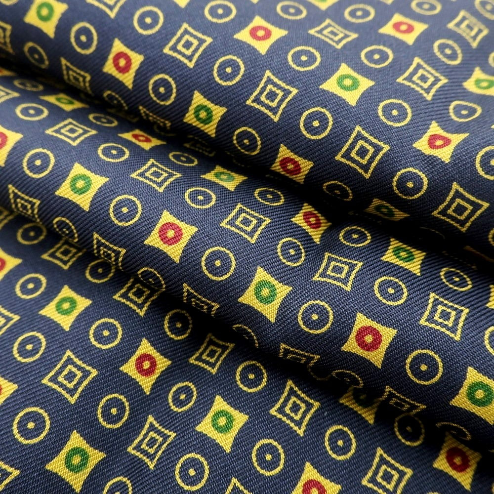 【中古】ポールスチュアート PAUL STUART シルク 小紋柄 フリンジ スカーフ ネイビーxイエロー【 状態ランクA 】【 メンズ 】