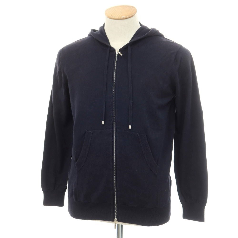 【中古】セッテフィーリ カシミア Settefili Cashmere ハイゲージ コットン ダブルジップ ニット パーカー ネイビー【 44 】【 状態ランクD 】【 メンズ 】