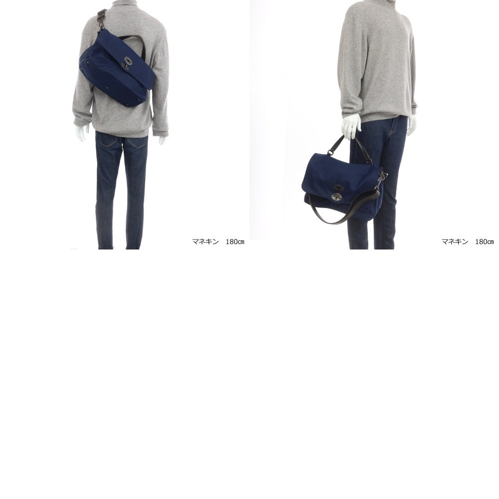 【中古】ザネラート ZANELLATO ナイロン レザー 2Way ショルダーバッグ ネイビーxブラウン【 状態ランクB 】【 メンズ 】