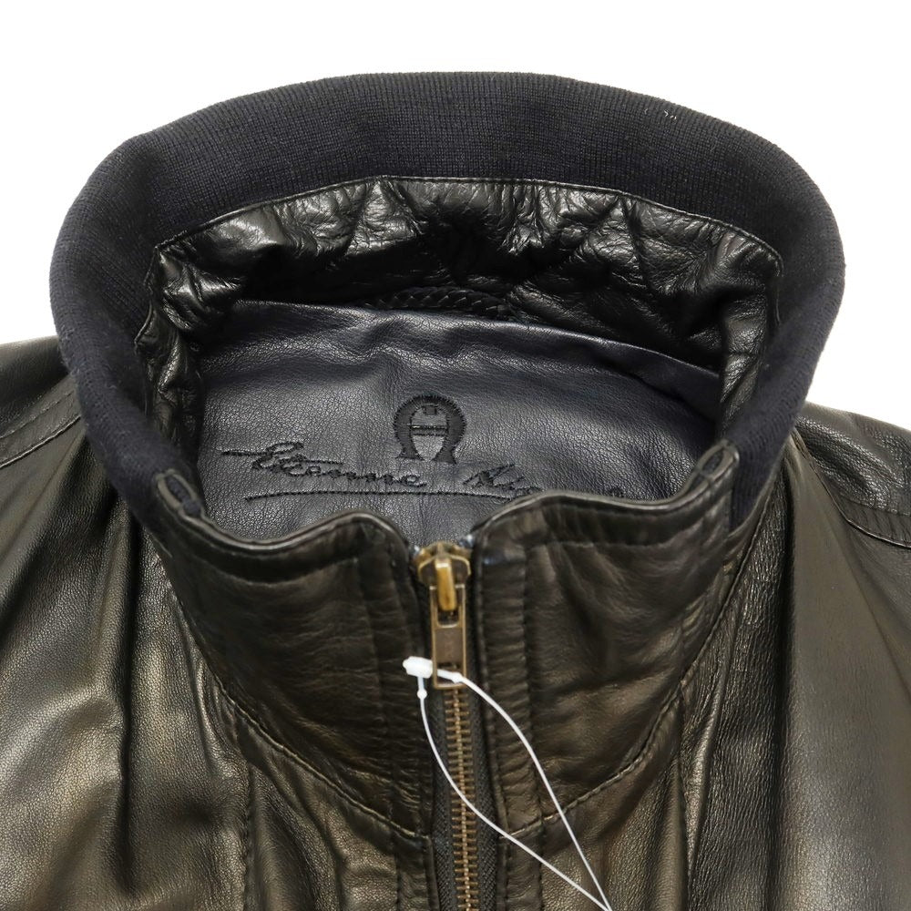 【中古】アイグナー AIGNER ジップアップ レザーブルゾン ブラック【 48 】【 状態ランクC 】【 メンズ 】