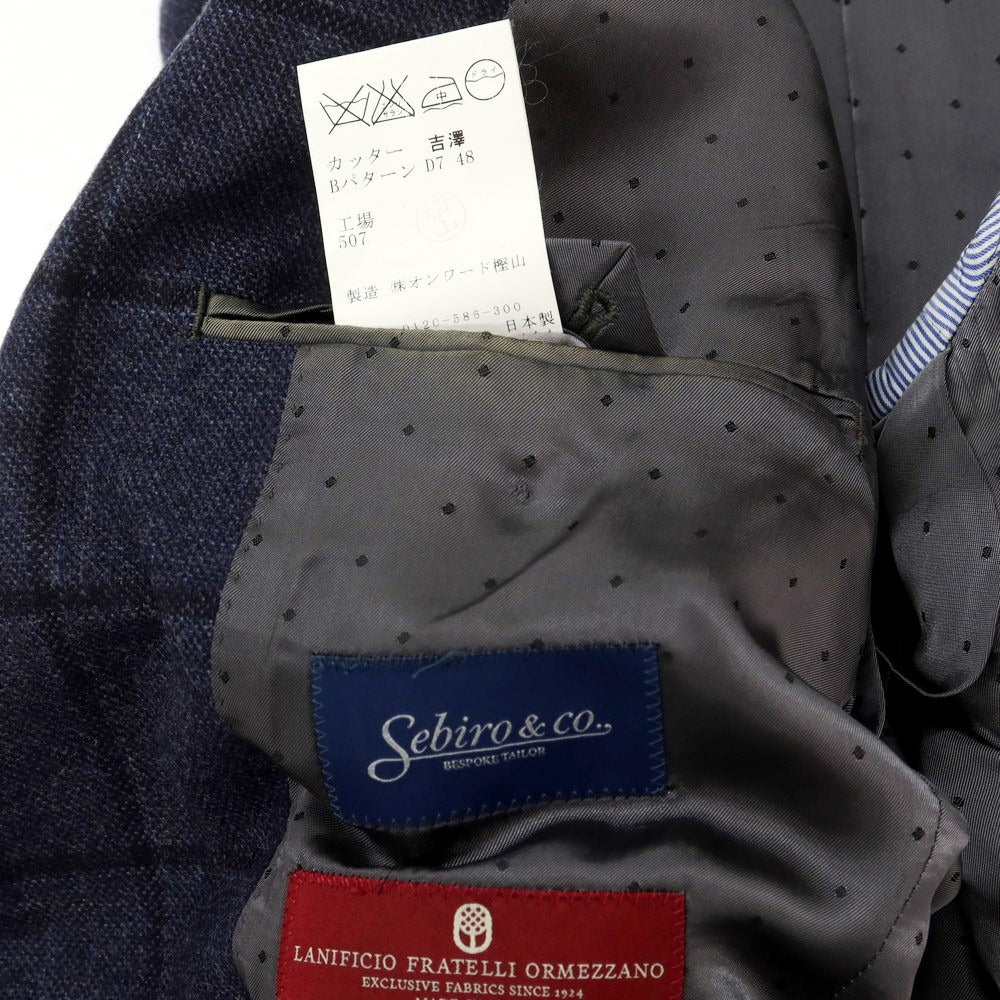 【中古】セビロ アンド コー Sebiro & co ウール チェック 3B テーラードジャケット ネイビー【サイズ48】【NVY】【A/W】【状態ランクC】【メンズ】