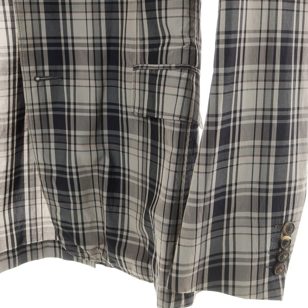 【中古】ドリスヴァンノッテン DRIES VAN NOTEN キュプラコットン チェック カジュアルジャケット グレーxブラック【 46 】【 状態ランクD 】【 メンズ 】