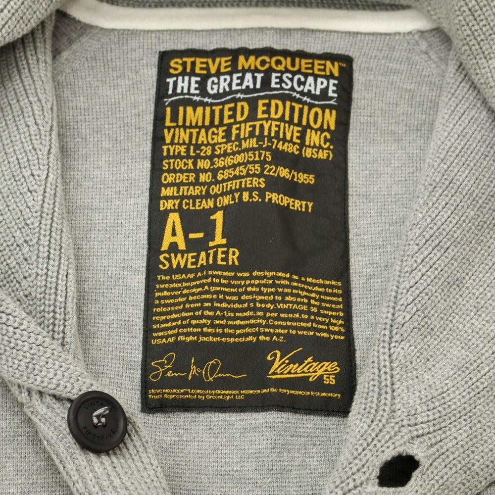 【中古】ヴィンテージフィフティーファイブ VINTAGE55 ウール系 ショールカラー カーディガン グレー【サイズ表記なし(S位)】【GRY】【A/W】【状態ランクB】【メンズ】