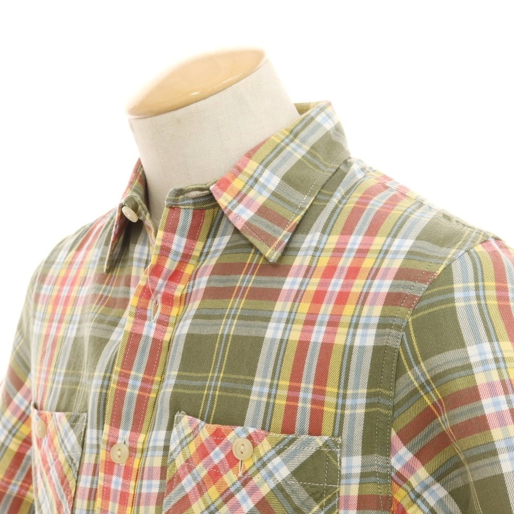 【中古】デニムアンドサプライ ラルフローレン DENIM & SUPPLY Ralph Lauren コットン チェック レギュラーカラー 半袖シャツ オリーブグリーン系xピンク【 S 】【 状態ランクB 】【 メンズ 】