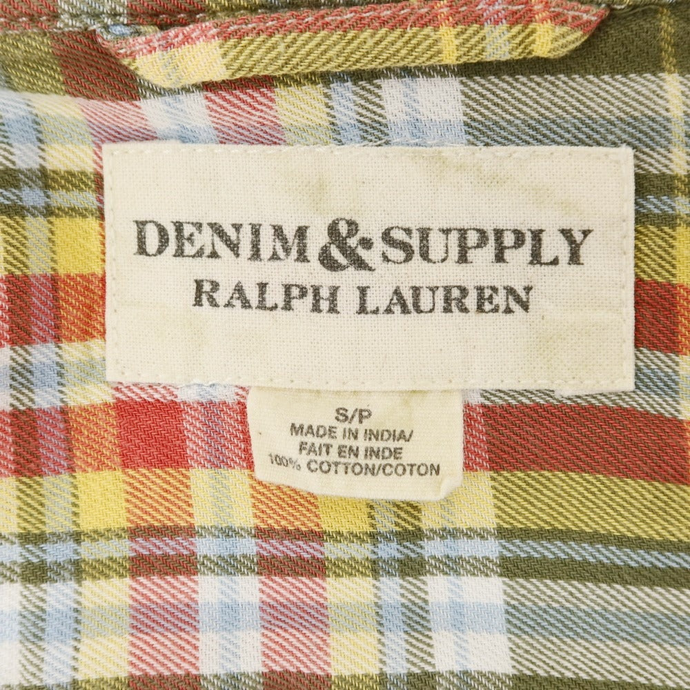 【中古】デニムアンドサプライ ラルフローレン DENIM & SUPPLY Ralph Lauren コットン チェック レギュラーカラー 半袖シャツ オリーブグリーン系xピンク【 S 】【 状態ランクB 】【 メンズ 】