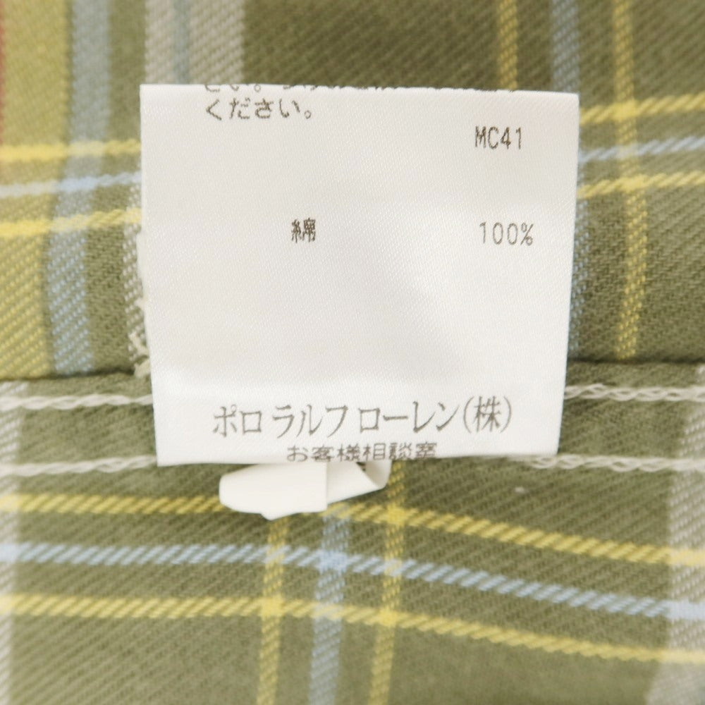 【中古】デニムアンドサプライ ラルフローレン DENIM & SUPPLY Ralph Lauren コットン チェック レギュラーカラー 半袖シャツ オリーブグリーン系xピンク【 S 】【 状態ランクB 】【 メンズ 】