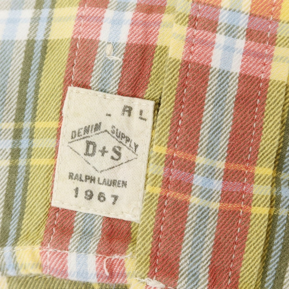 【中古】デニムアンドサプライ ラルフローレン DENIM & SUPPLY Ralph Lauren コットン チェック レギュラーカラー 半袖シャツ オリーブグリーン系xピンク【 S 】【 状態ランクB 】【 メンズ 】